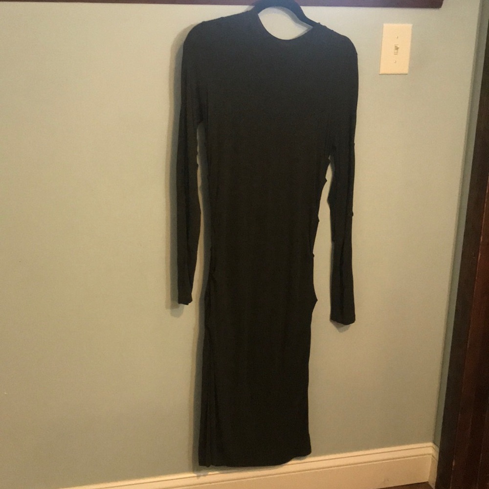 Nicole Miller Ruched olive green midi dress